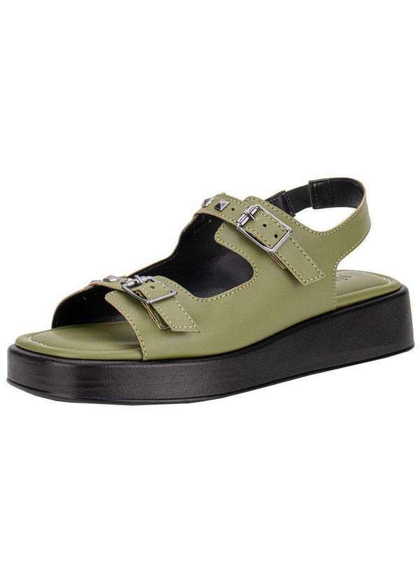 Vista 2 Sandália Feminina Flat Via Scarpa 174418588 - Verde/Preto Via Scarpa