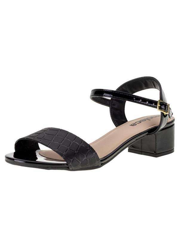 Sandália Feminina Salto Baixo Moleca - 5259805 - Preto/Croco
