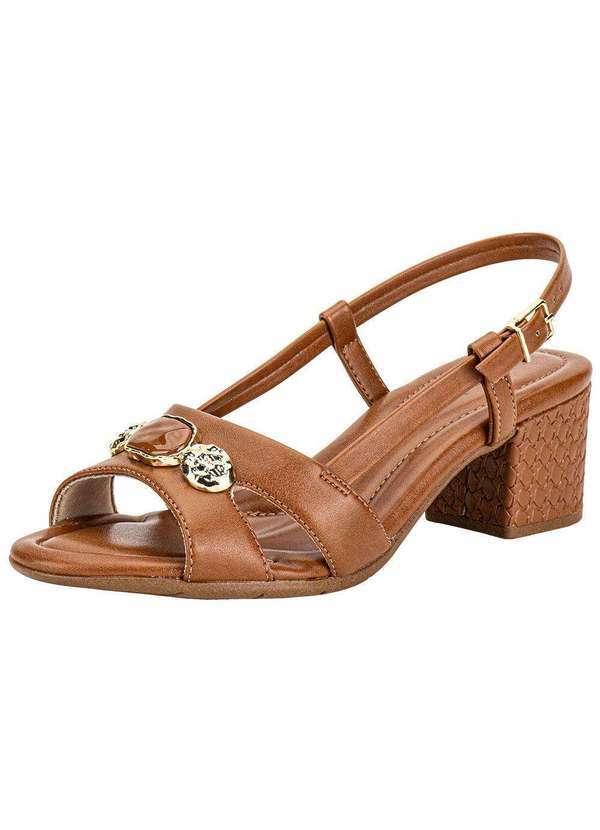 Vista 2 Sandália Feminina Salto Grosso Comfortflex 2557408 Caramelo Comfortflex