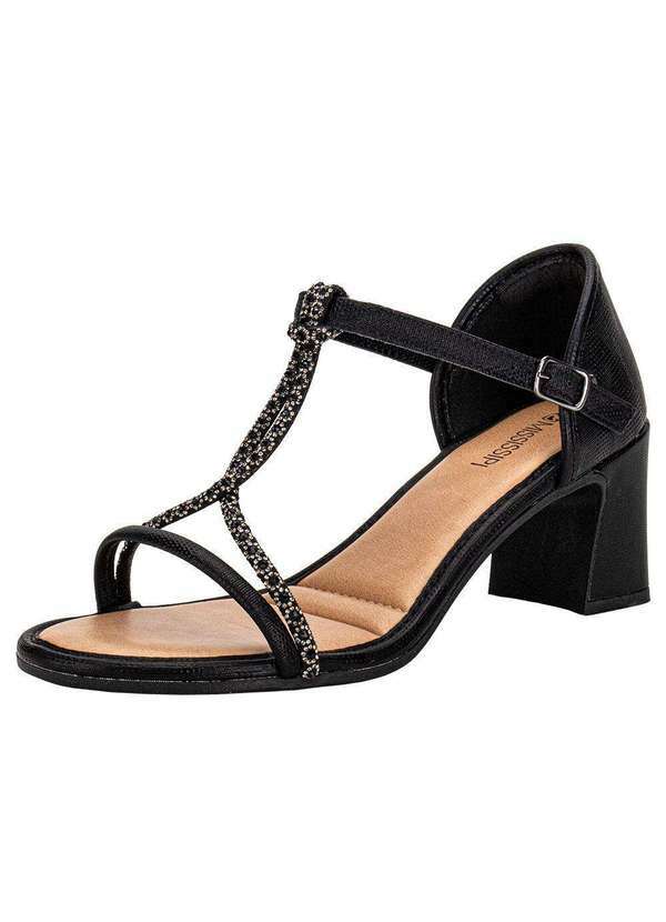 Vista 2 Sandália Feminina Salto Grosso Mississipi Mf753 - Preto MISSISSIPI
