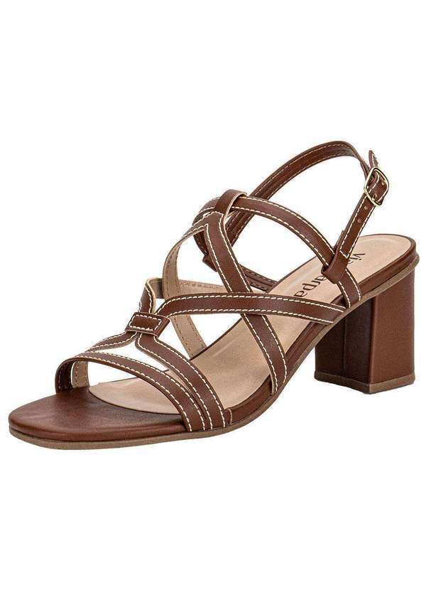 Vista 2 Sandália Feminina Salto Grosso Via Scarpa 176519145 - Camel Via Scarpa