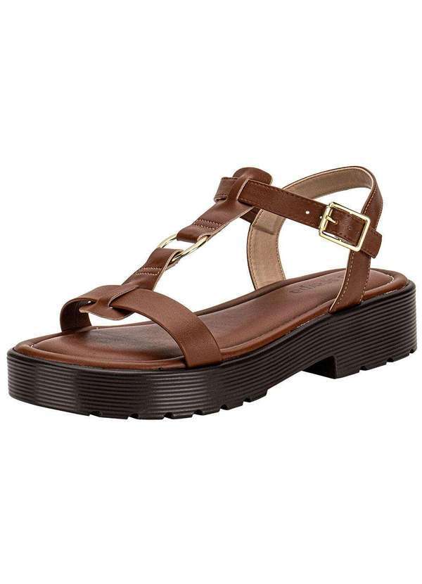 Vista 2 Sandália Feminina Salto Grosso Via Scarpa 177918865 Camel Via Scarpa