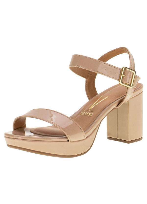 Vista 2 Sandália Feminina Salto Grosso Vizzano - 6425110 - Bege VIZZANO
