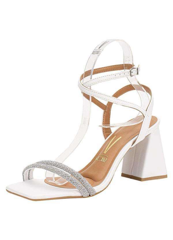 Vista 2 Sandália Feminina Salto Grosso Vizzano 6464419 - Branco/Prata VIZZANO