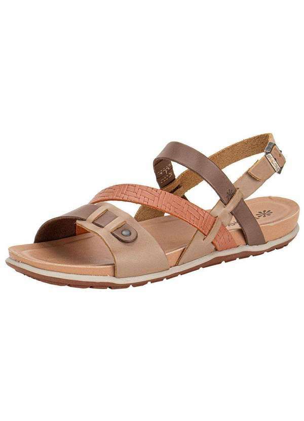 Vista 2 Sandália Feminina Serena Flat New Face 36783 - Café/Bege New Face
