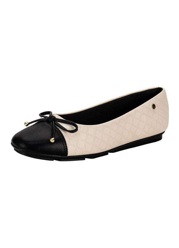 Vista 2 Sapatilha Feminina Flat Piccadilly 122030 - Bege/Preto Piccadilly