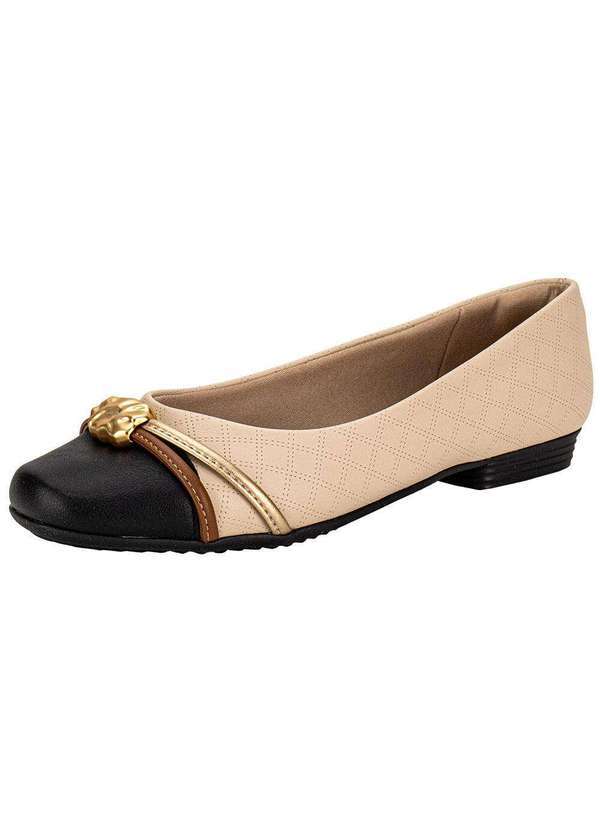 Vista 2 Sapatilha Feminina Flat Piccadilly 250267 Bege/Preto Piccadilly