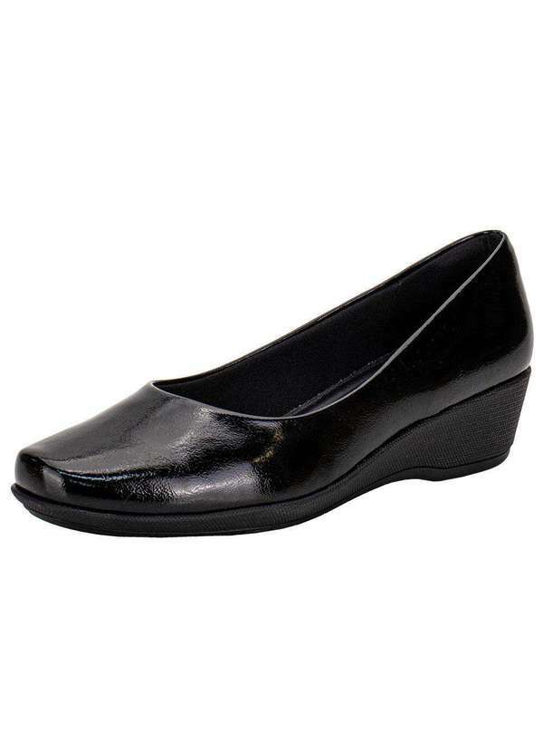Vista 2 Sapato Feminino Anabela Piccadilly 143133 - Verniz/Preto Piccadilly