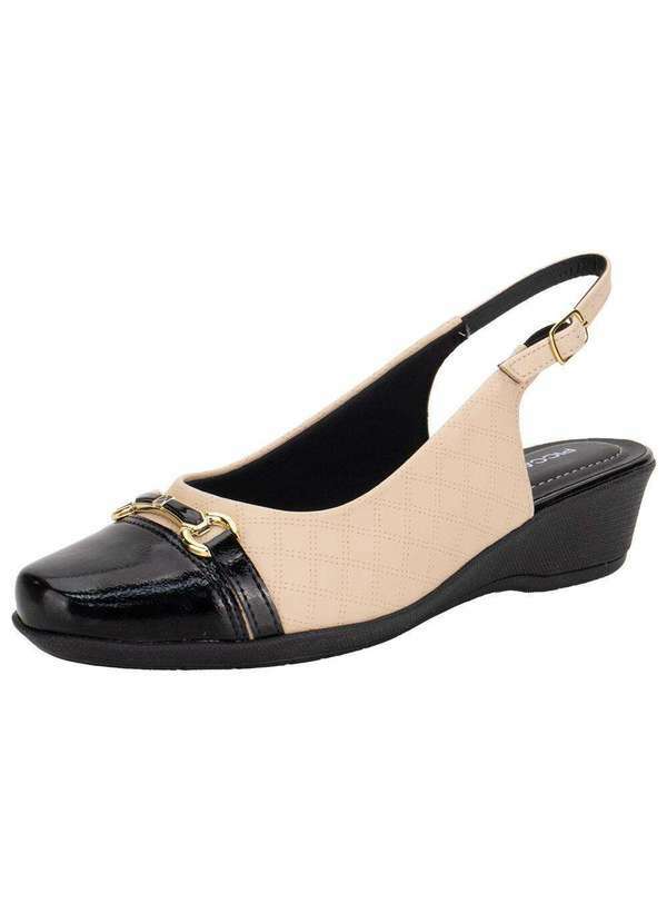 Vista 2 Sapato Feminino Anabela Piccadilly 143246 - Bege/Preto Piccadilly
