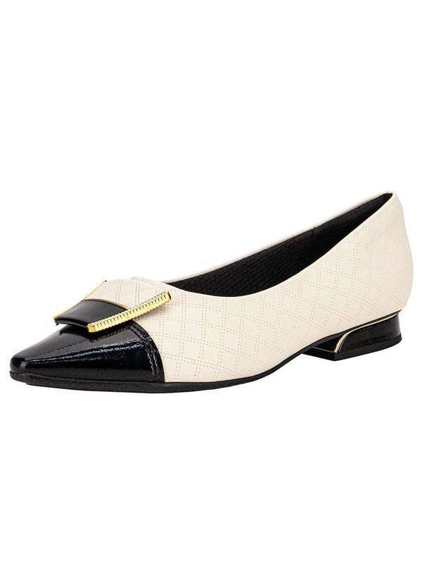 Vista 2 Sapato Feminino Salto Grosso Piccadilly 279039 - Bege/Preto Piccadilly