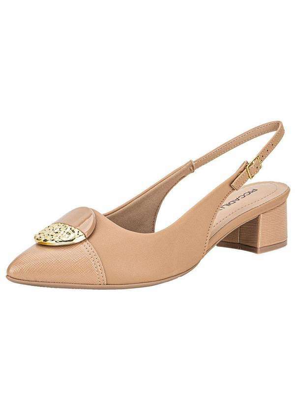 Vista 2 Sapato Feminino Salto Grosso Piccadilly 739091 - Bege Piccadilly
