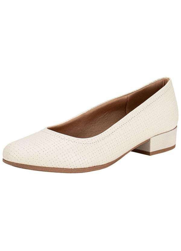Vista 2 Sapato Feminino Salto Grosso Usaflex Uf04003 Marfim Usaflex