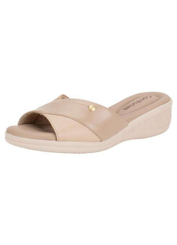 Vista 2 Tamanco Feminino Anabela Comfortflex 2588402 Bege Comfortflex