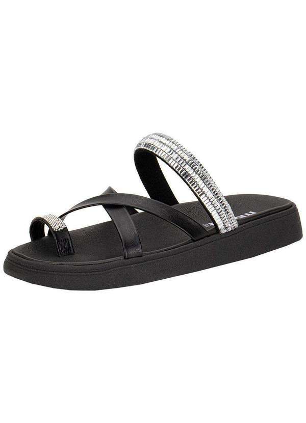 Vista 2 Tamanco Feminino Flat Moleca 5469147 - Preto/Prata
