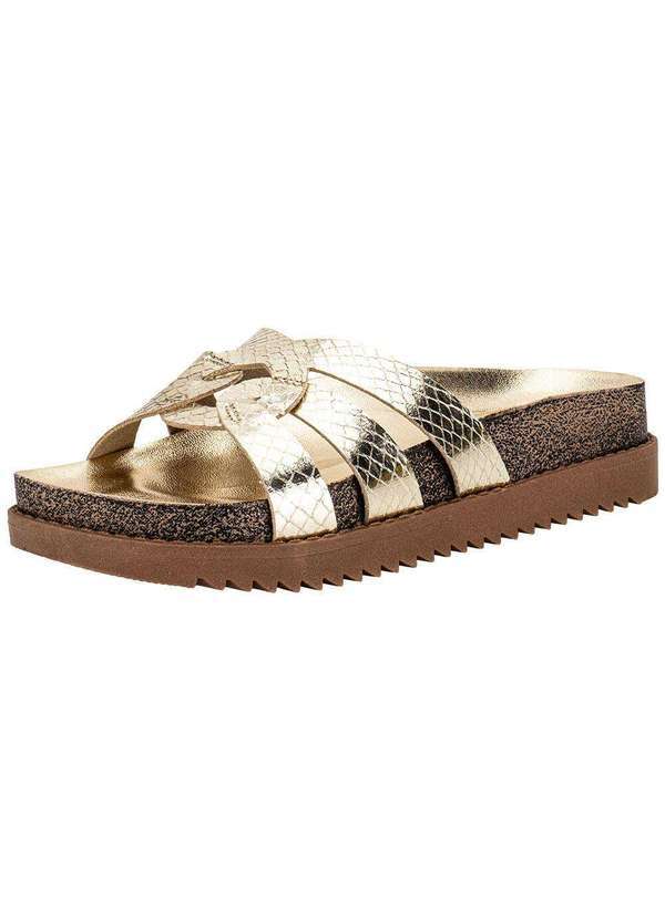 Vista 2 Tamanco Feminino Flat Moleca 5500116 Ouro