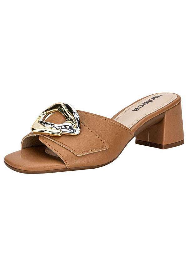 Vista 2 Tamanco Feminino Salto Grosso Moleca 5496117 - Camel MOLECA