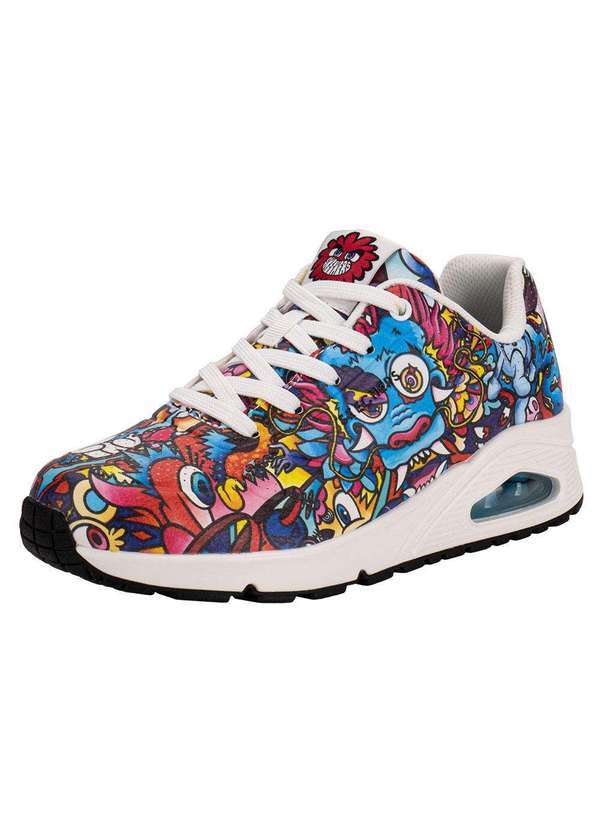 Vista 2 Tênis Feminino Uno Color Doodle Skechers 177973 - Branco/Rosa