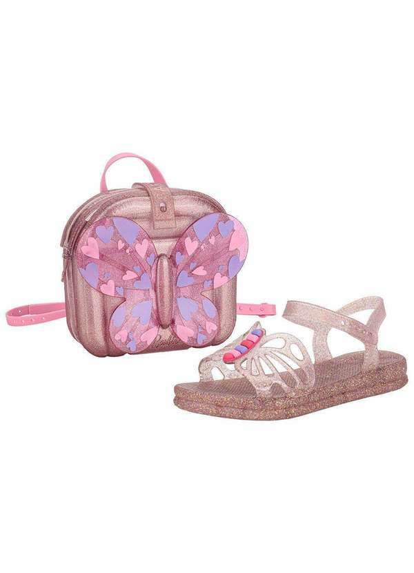 Vista 2 Kit Sandália Barbie Fly Mochila Grendene Kids 23268 Rosa