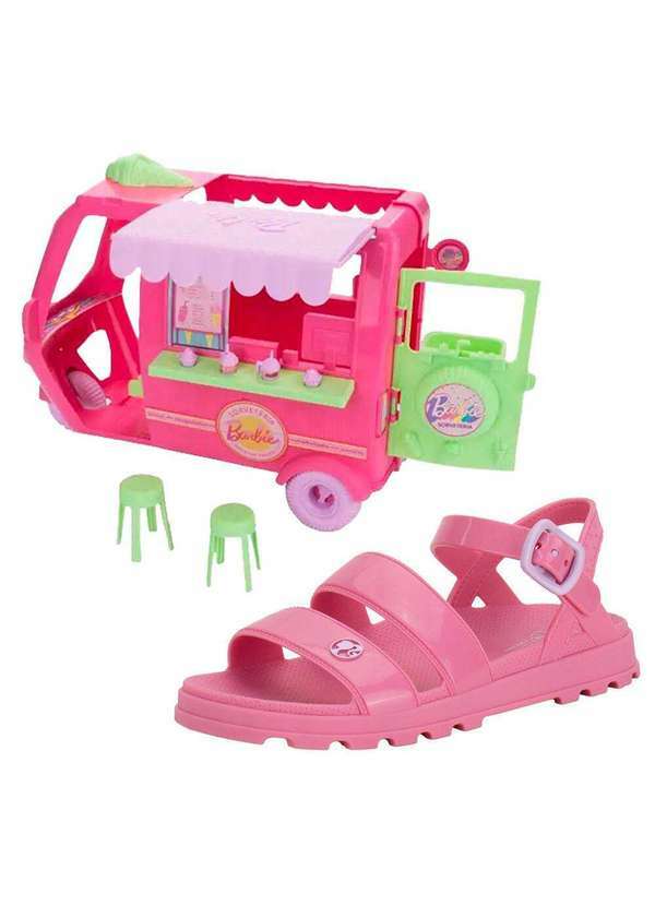 Vista 2 Kit Sandália Infantil Barbie e Sorveteria Grendene Kids 23221 Rosa