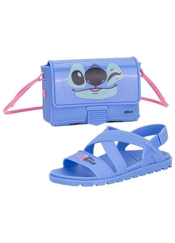 Vista 2 Kit Sandália Infantil Disney Fun e Bag Stitch Grendene Kids Azul GRENDENE KIDS