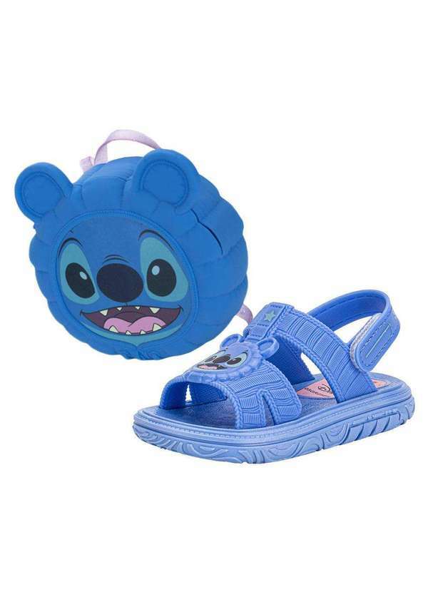 Vista 2 Kit Sandália Infantil Stitch e Mochila Disney Puff Grendene - Azul GRENDENE KIDS GRENDENE KIDS