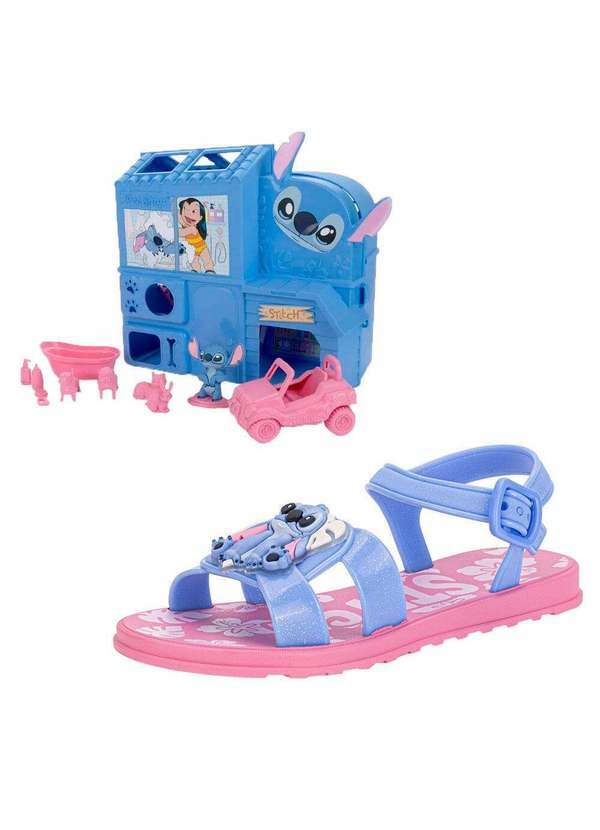 Vista 2 Kit Sandália Infantil Stitch Pet Shop Disney Grendene Kids - Azul/Rosa GRENDENE KIDS