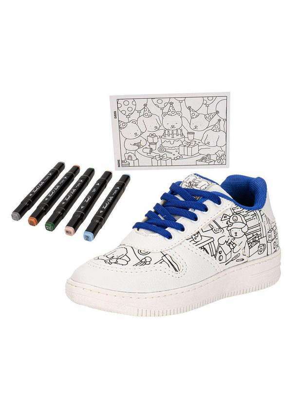Vista 2 Kit Tênis Infantil Goods e Caneta Touch Minipé Mp2549s - Branco/Azul