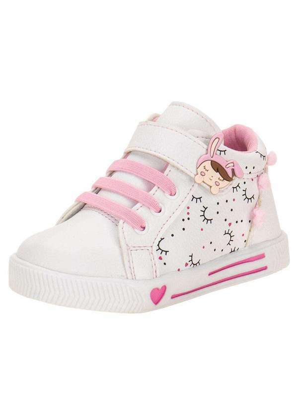 Vista 2 Tênis Infantil Cano Alto Linda Jú 60221 - Branco/Rosa Linda ju