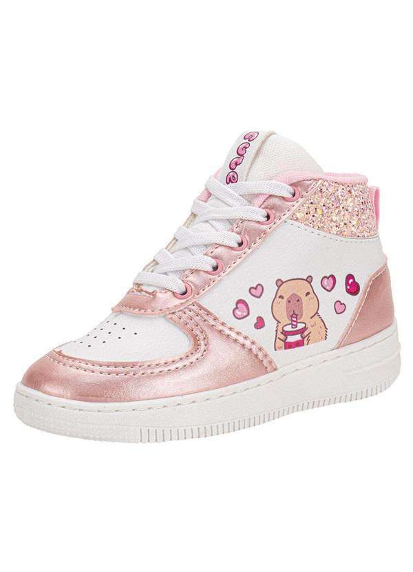 Vista 2 Tênis Infantil Capivara Cano Alto Minipé Mp2536s - Branco/Rosa Minipé