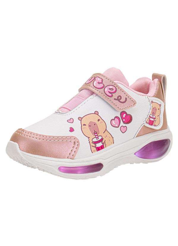 Vista 2 Tênis Infantil Capivara Led Minipé Mp2530 - Branco/Rosa Minipé