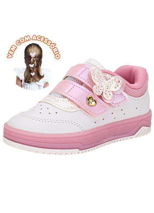Vista 2 Tênis Infantil Happy Kidy 3130051 Branco/Rosa Kidy