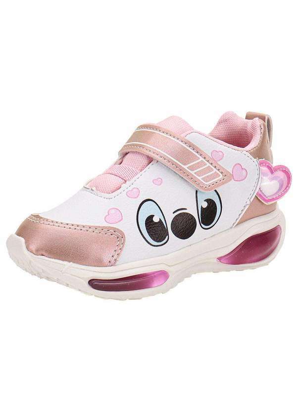 Vista 2 Tênis Infantil Led Minipé Mp2516 Branco/Rosa 01 Minipé