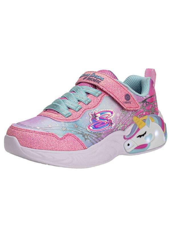 Vista 2 Tênis Infantil Unicorn Dreams Wishful Magic Ligths Skechers - Rosa/Azul Skechers