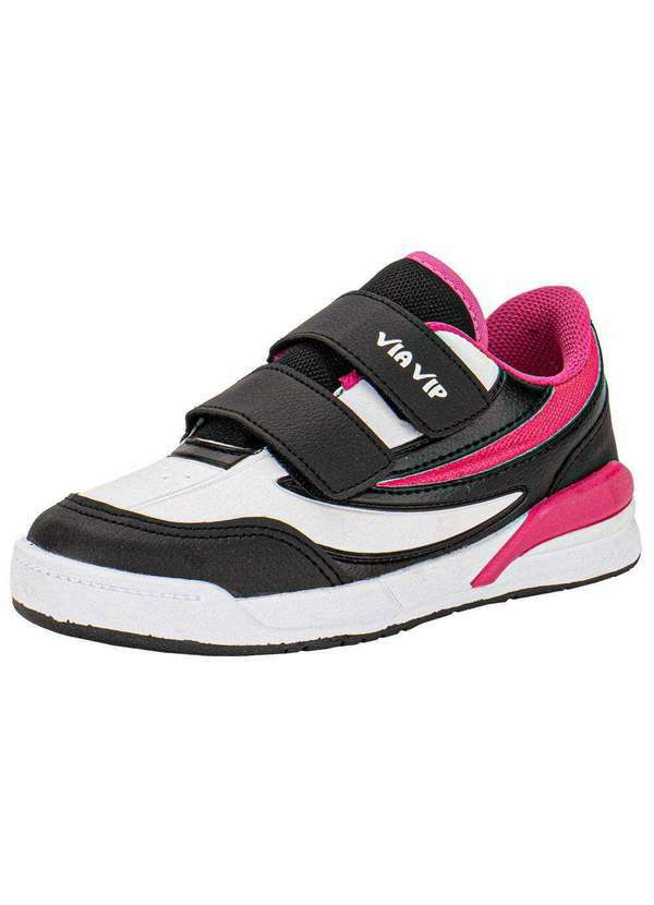 Vista 2 Tênis Infantil Via Vip Vv4018 - Preto/Rosa Via Vip