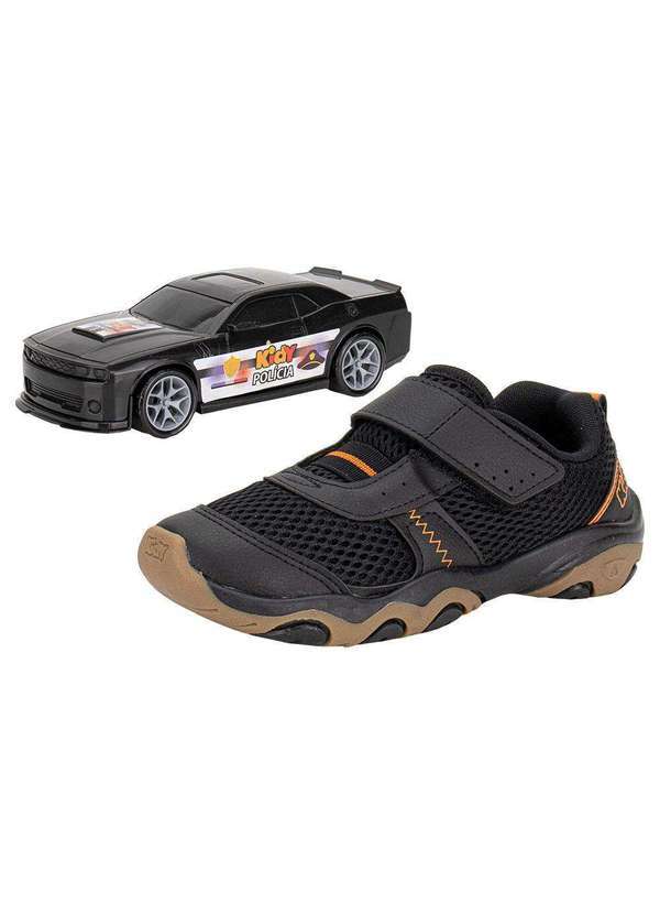 Vista 2 Kit Tênis Infantil Play Respitec Carrinho Kidy 0070826 Preto/Laranja