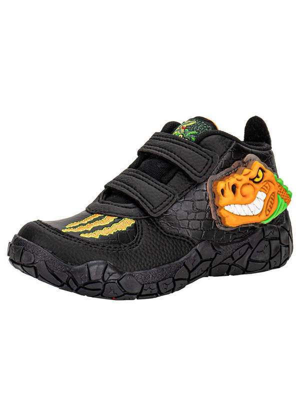 Vista 2 Tênis Infantil Led Dino Park Vissi Dr128 - Preto/Laranja Vissi