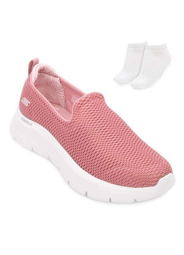 Tênis Skechers Go Walk Flex e Meia Sk24-89625 Rosa/Branco