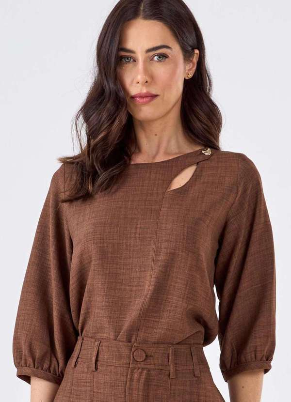 Blusa Pks Manga 7/8 Marrom