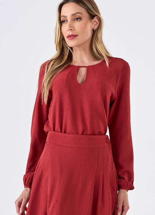 Blusa Pks Manga Longa V com Pespontos Marrom