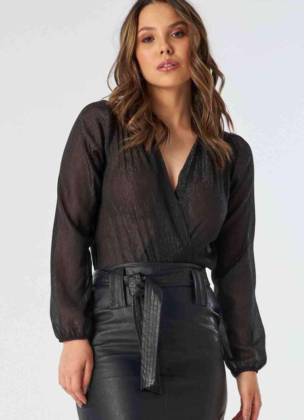 Body Pks Manga Longa Fios Lurex Preto