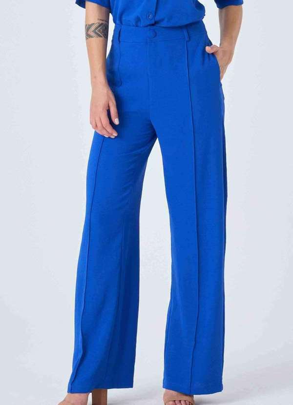 Calca Pks Wide Leg com Frisos Azul