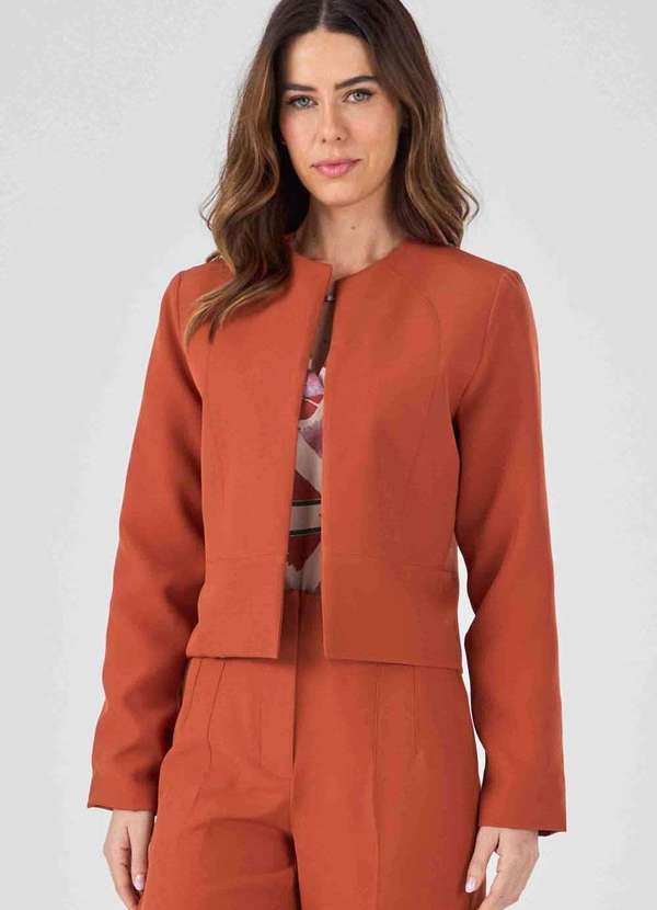 Blazer Curto Pks Alfaiataria Social Marrom