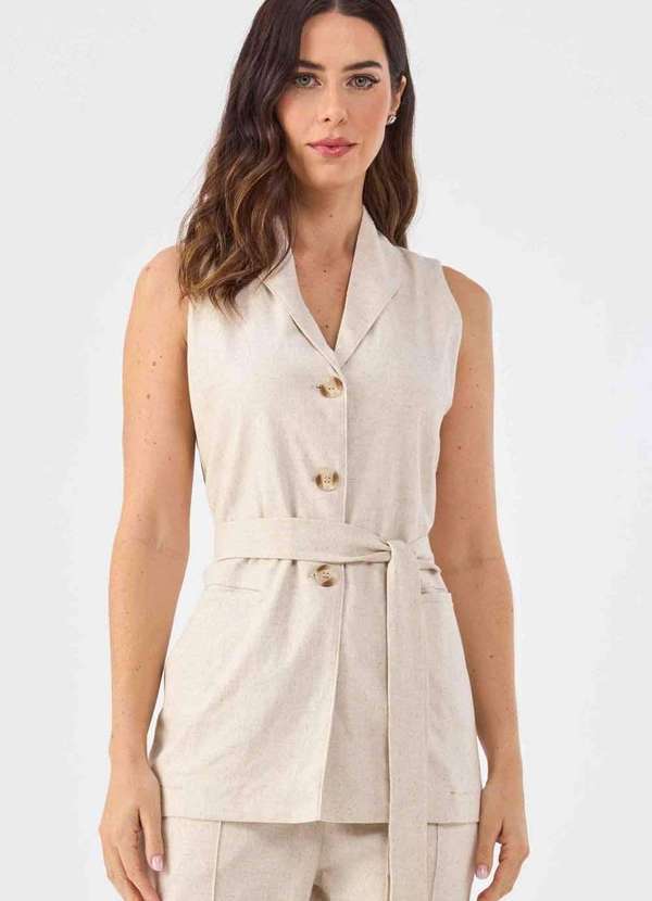 Colete Pks Alfaiataria Linho Natural Bege