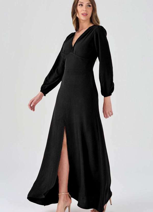 Vestido Longo Pks com Fenda Preto