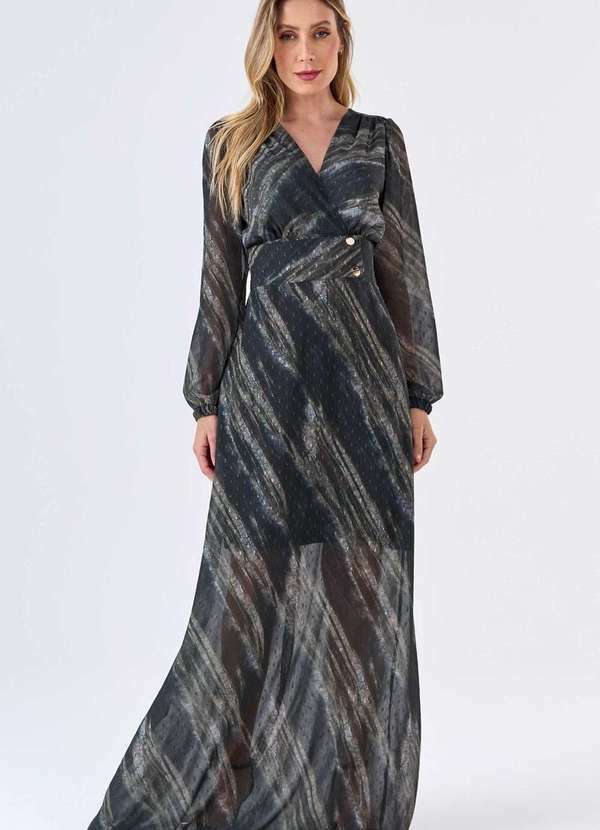 Vestido Longo Pks Estampa Olive Green Verde
