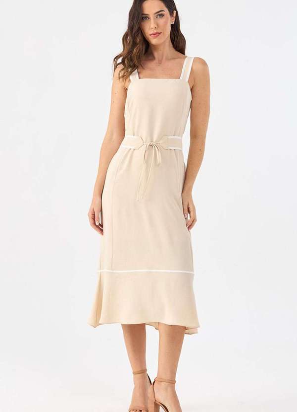 Vestido Midi Pks Bicolor Bege
