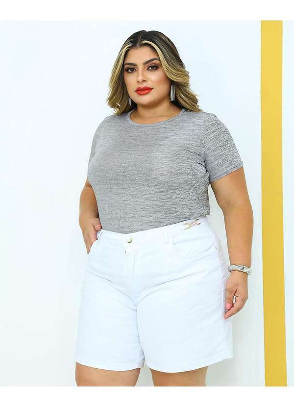 Shorts Jeans Feminino Branca Meia Coxa Plus Size Cintura Alta Branco
