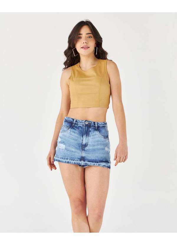 Shorts Saia Jeans Feminino com Barra Desmanchada Azul