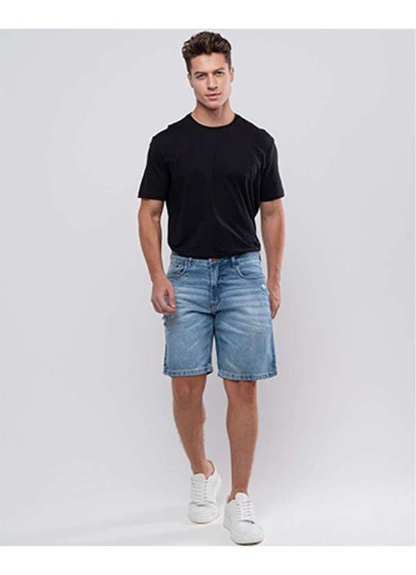 Bermuda Jeans Slim Fit Masculina Basica Algodao Azul