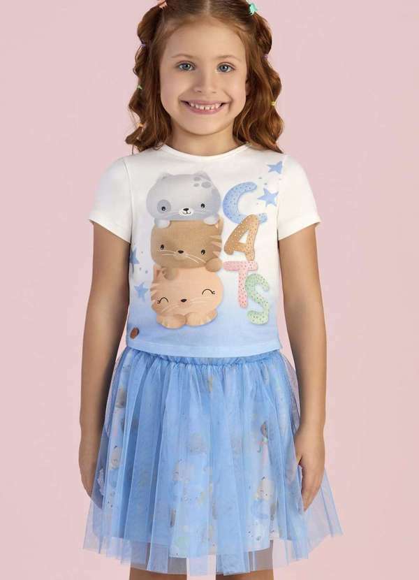 Conjunto Menina Tule Estampado Monsucré Estampado